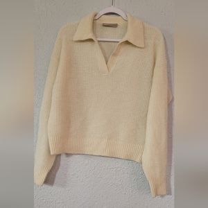 EVERLANE Ivory Alpaca Wool Waffle Stitch Polo Sweater Lightweight Breathable